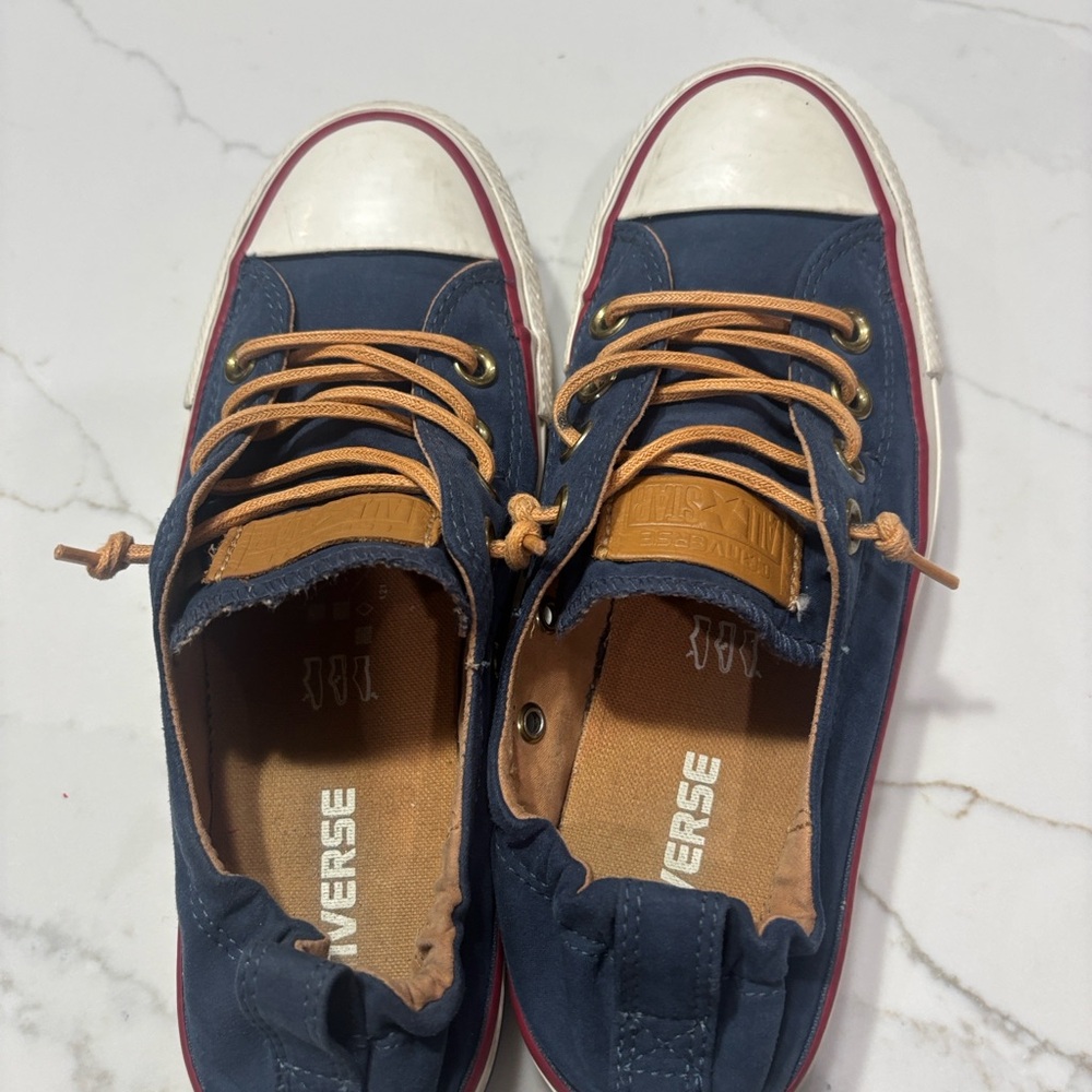 Converse Navy Canvas Low-Top Sneakers with Tan Laces - Picture 12 of 12